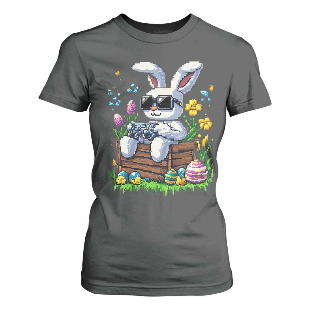 Gamer Rabbit T Shirt For Women Cute Bunny Gaming Eggs Video Games Easter Pixel Garden TS10 Dark Heather Print Your Wear