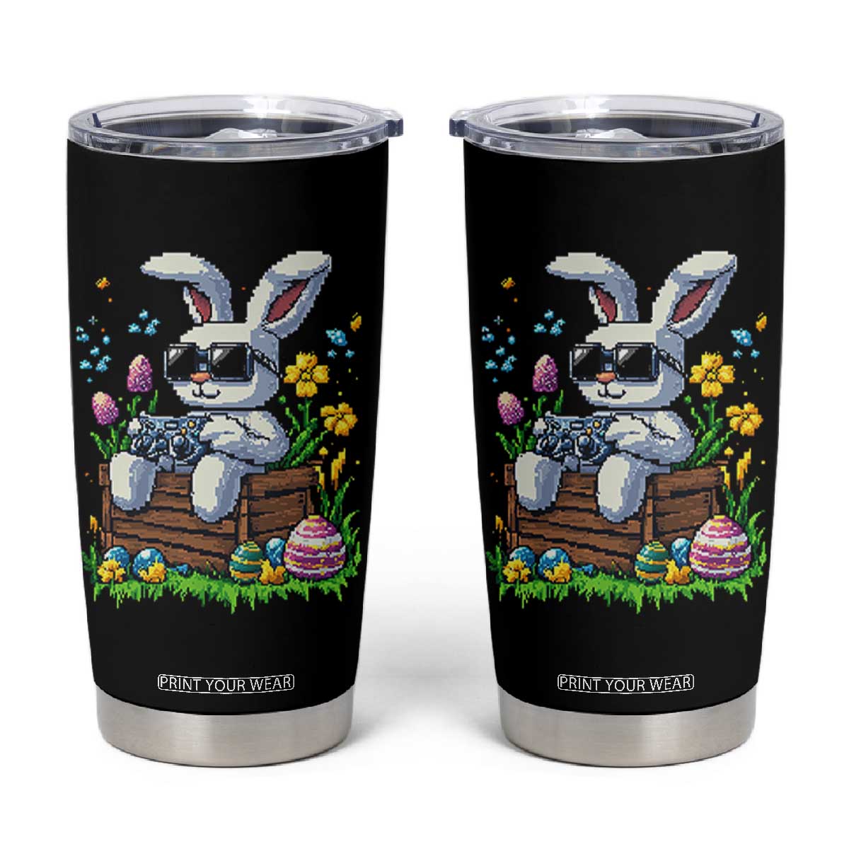 Gamer Rabbit Tumbler Cup Cute Bunny Gaming Eggs Video Games Easter Pixel Garden TS10 Black Print Your Wear