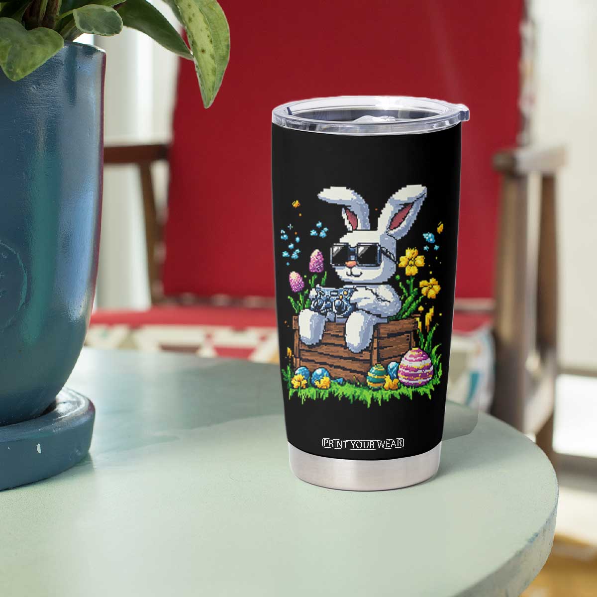Gamer Rabbit Tumbler Cup Cute Bunny Gaming Eggs Video Games Easter Pixel Garden TS10 Print Your Wear