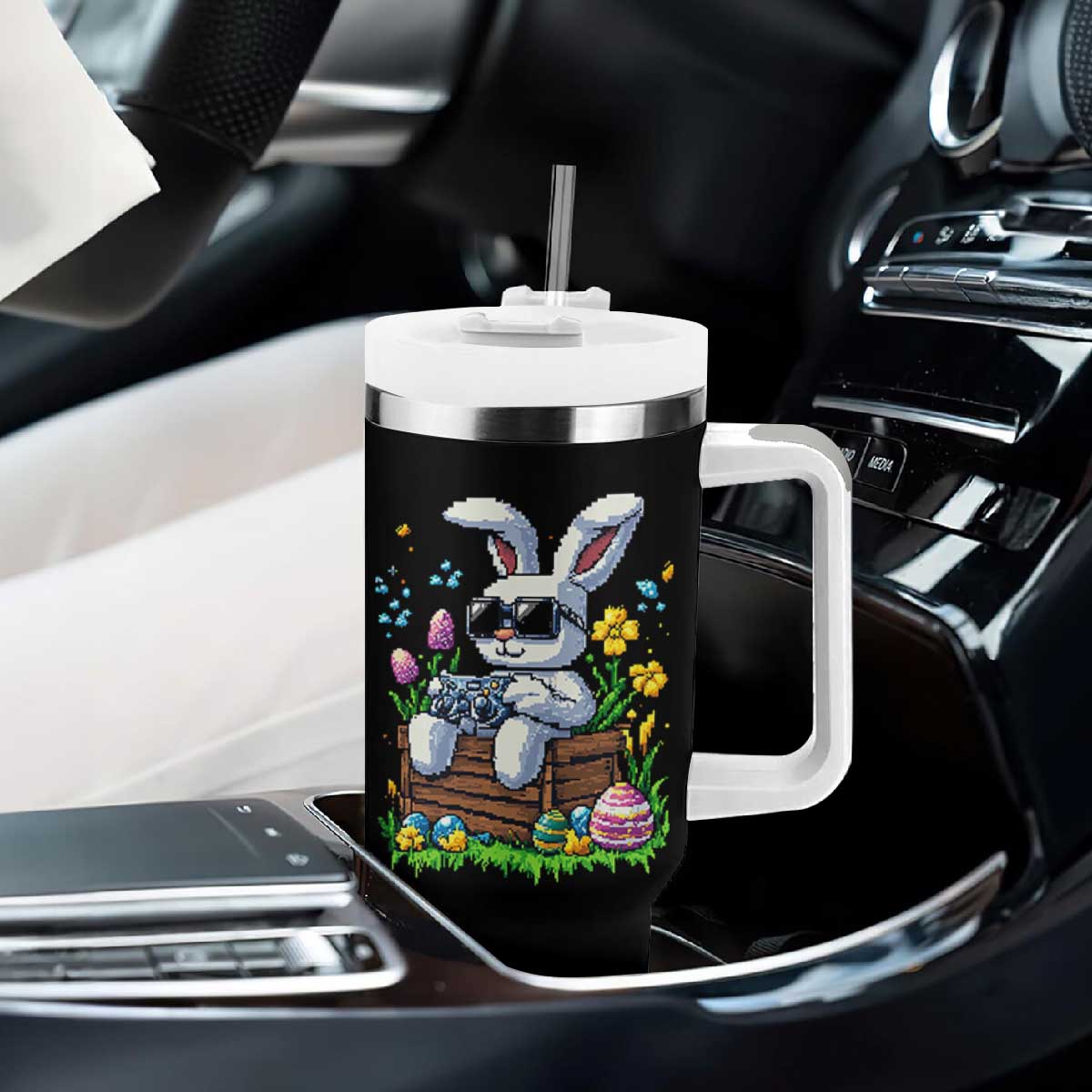 Gamer Rabbit Tumbler With Handle Cute Bunny Gaming Eggs Video Games Easter Pixel Garden TS10 Print Your Wear