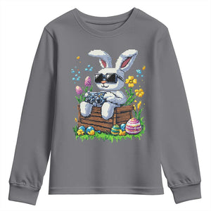 Gamer Rabbit Youth Sweatshirt Cute Bunny Gaming Eggs Video Games Easter Pixel Garden TS10 Charcoal Print Your Wear
