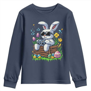 Gamer Rabbit Youth Sweatshirt Cute Bunny Gaming Eggs Video Games Easter Pixel Garden TS10 Navy Print Your Wear
