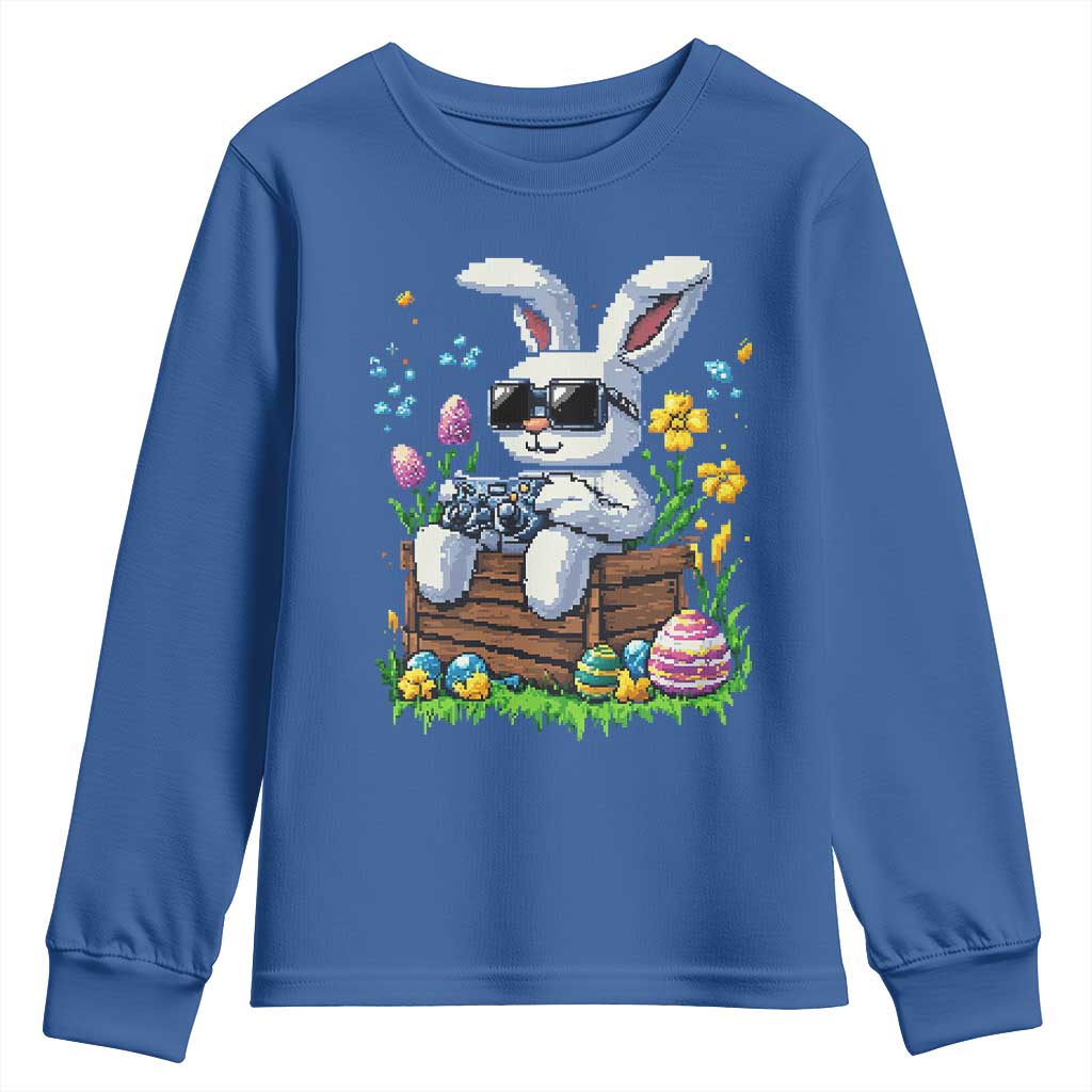 Gamer Rabbit Youth Sweatshirt Cute Bunny Gaming Eggs Video Games Easter Pixel Garden TS10 Royal Blue Print Your Wear