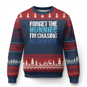 Funny Easter Ugly Christmas Sweater Forget The Bunnies Im Chasing Hunnies TS10 Navy Red Print Your Wear
