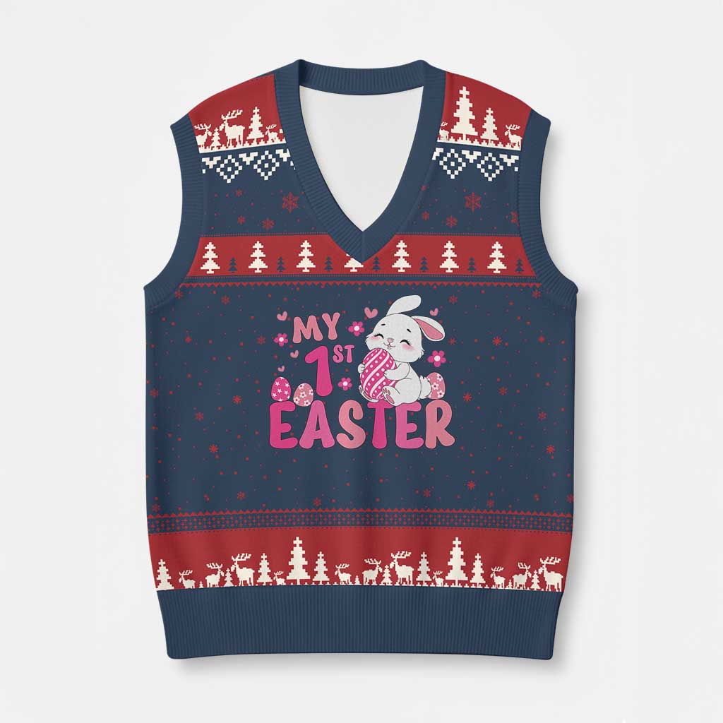 Baby First Easter V-Neck Knit Sweater Vest Cute Newborn Gift Bunny Rabbit TS10 Navy Red Print Your Wear