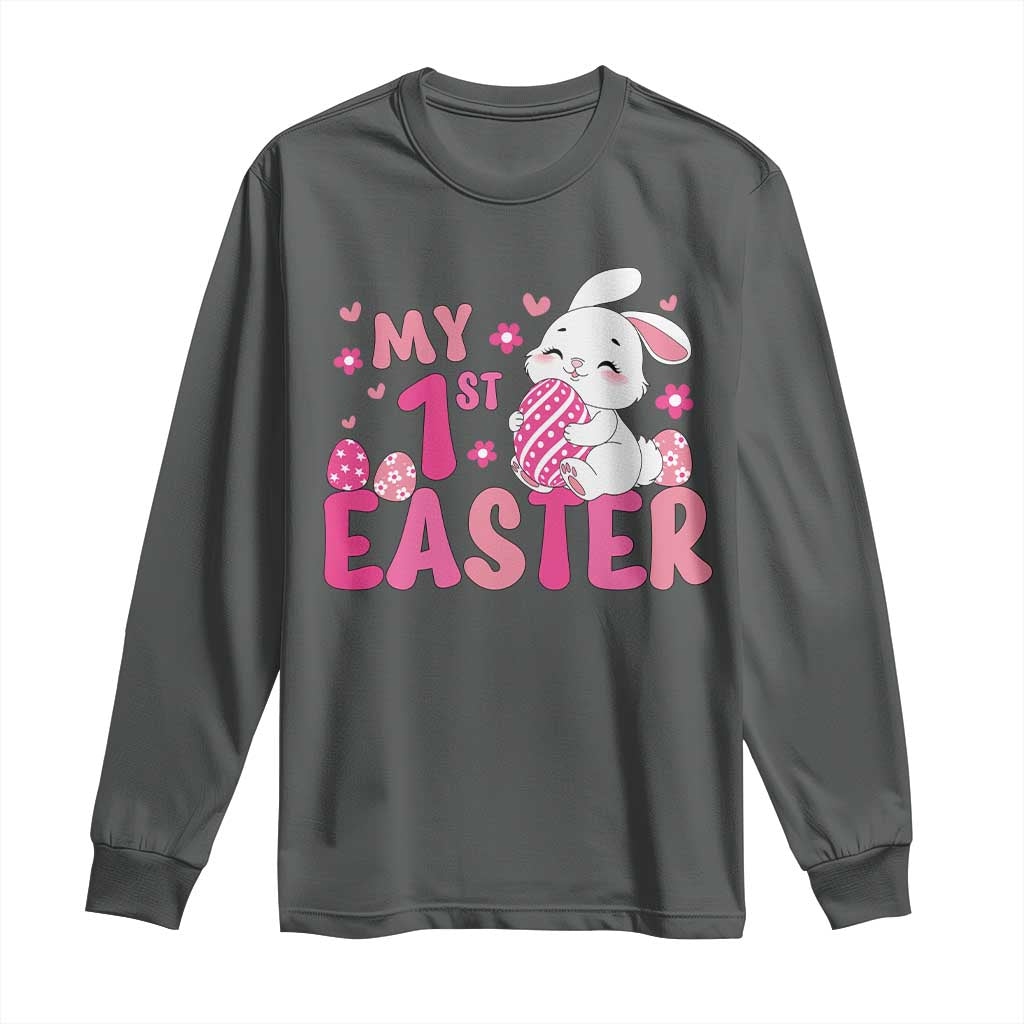 Baby First Easter Long Sleeve Shirt Cute Newborn Gift Bunny Rabbit TS10 Dark Heather Print Your Wear