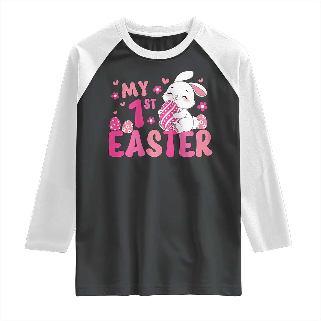 Baby First Easter Raglan Shirt Cute Newborn Gift Bunny Rabbit TS10 Black White Print Your Wear
