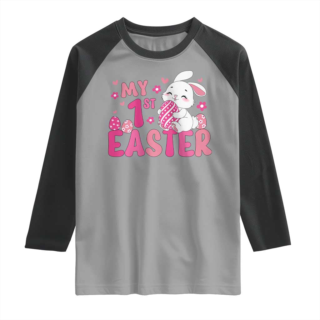 Baby First Easter Raglan Shirt Cute Newborn Gift Bunny Rabbit TS10 Sport Gray Black Print Your Wear
