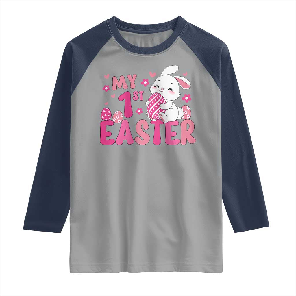 Baby First Easter Raglan Shirt Cute Newborn Gift Bunny Rabbit TS10 Sport Gray Navy Print Your Wear