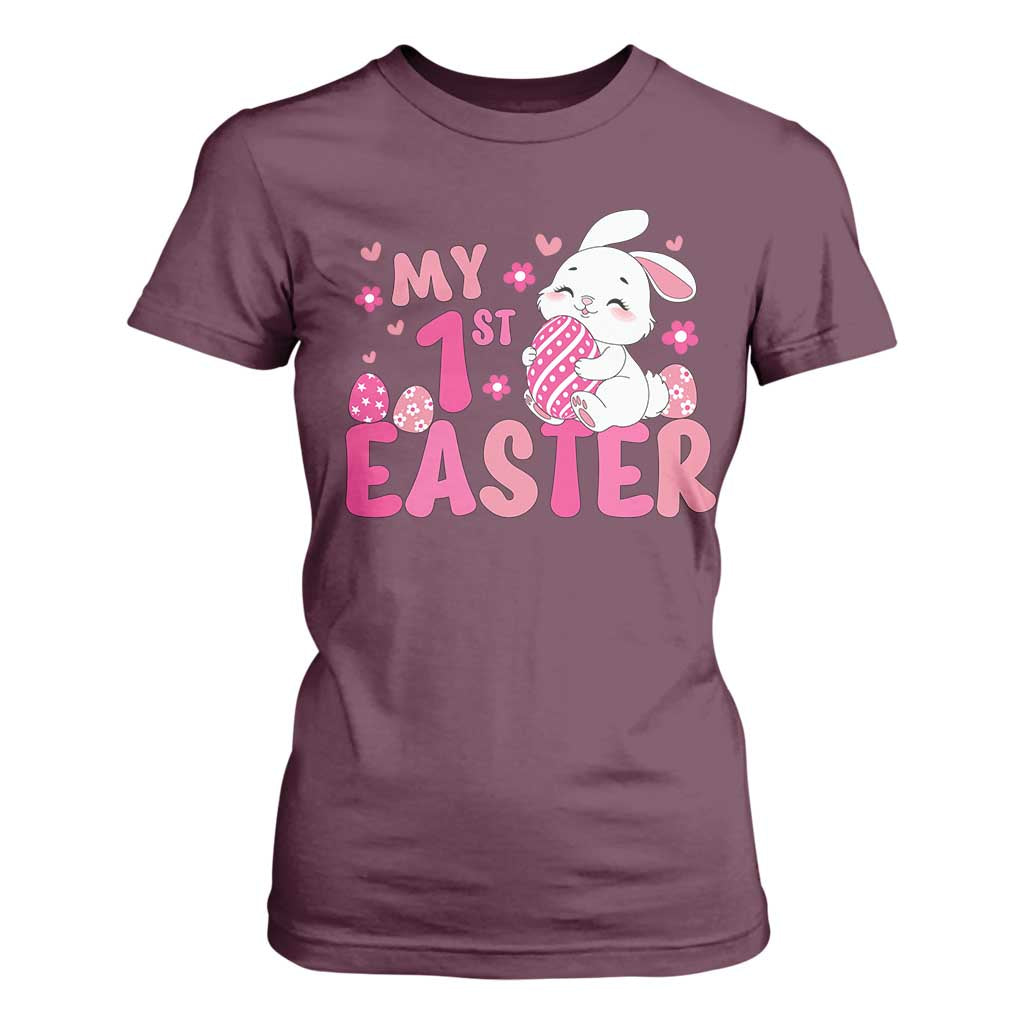 Baby First Easter T Shirt For Women Cute Newborn Gift Bunny Rabbit TS10 Maroon Print Your Wear