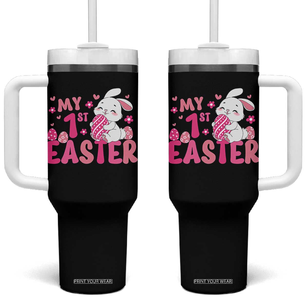 Baby First Easter Tumbler With Handle Cute Newborn Gift Bunny Rabbit TS10 One Size: 40 oz Black Print Your Wear