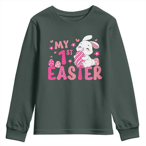 Baby First Easter Youth Sweatshirt Cute Newborn Gift Bunny Rabbit TS10 Dark Forest Green Print Your Wear