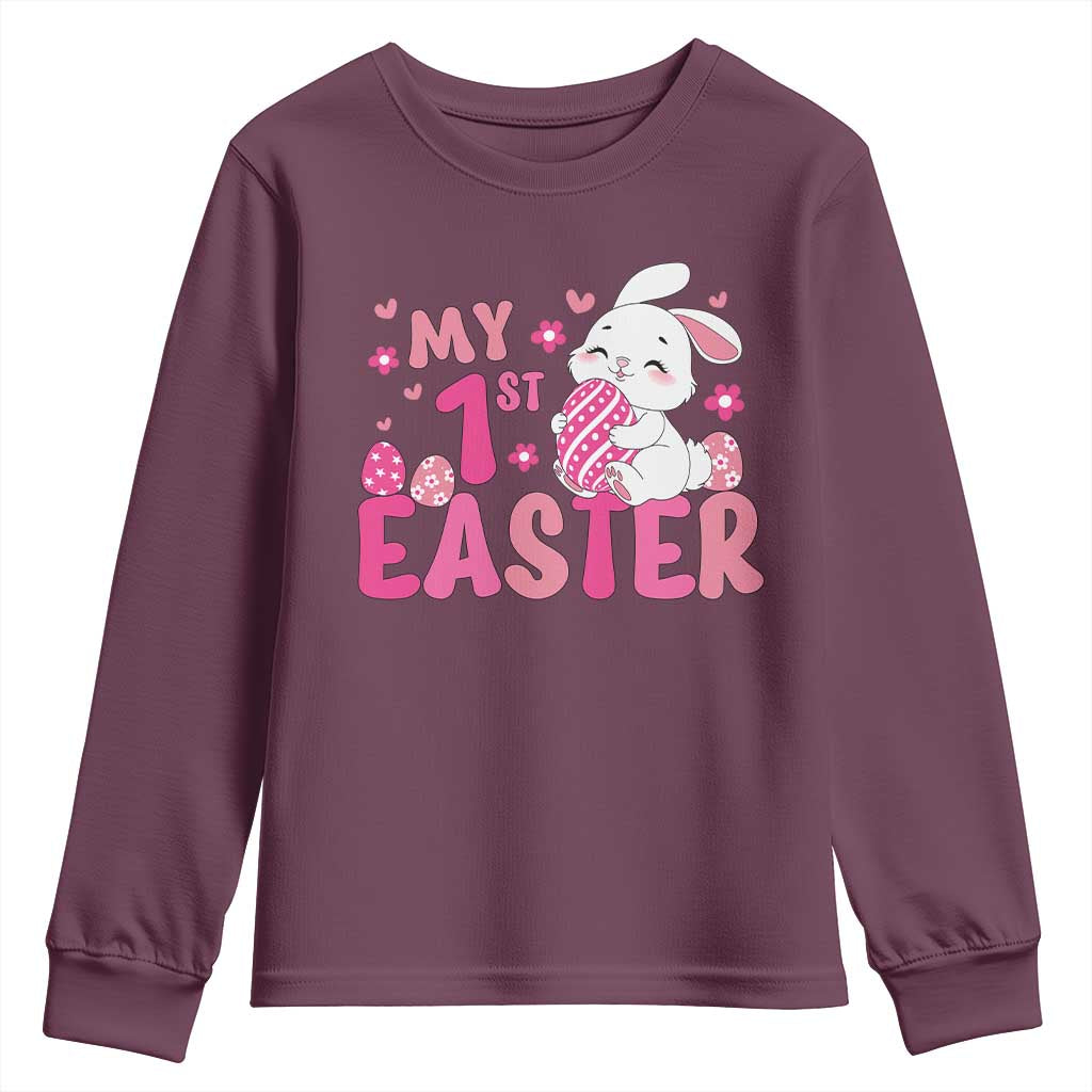 Baby First Easter Youth Sweatshirt Cute Newborn Gift Bunny Rabbit TS10 Maroon Print Your Wear
