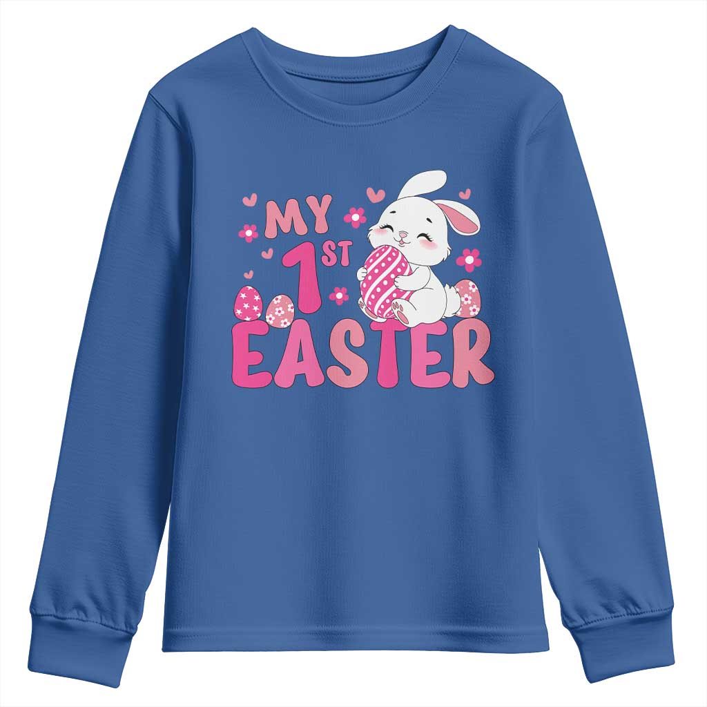 Baby First Easter Youth Sweatshirt Cute Newborn Gift Bunny Rabbit TS10 Royal Blue Print Your Wear