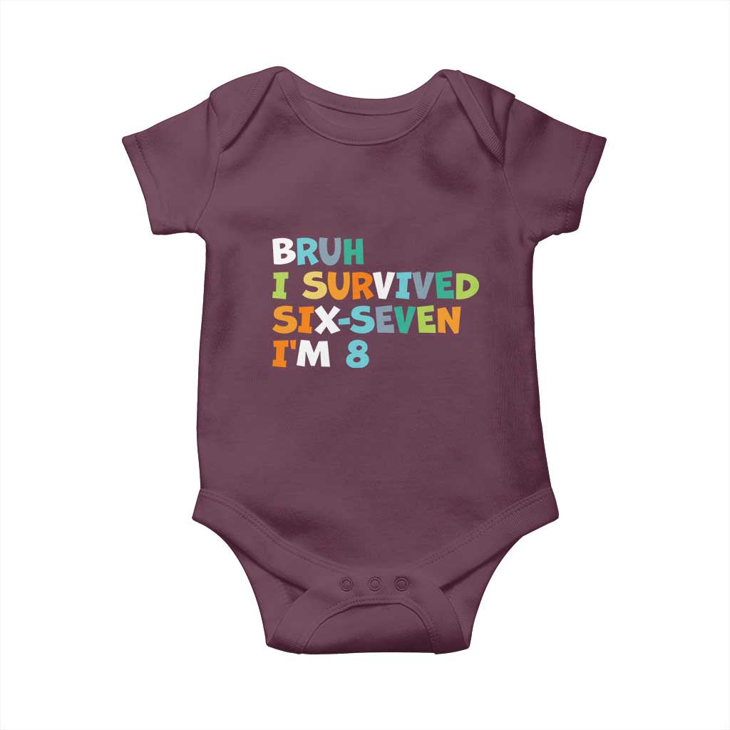 8th Birthday Baby Onesie Im 8 Year Old Six Seven Bruh I Survived 67 TS10 Maroon Print Your Wear