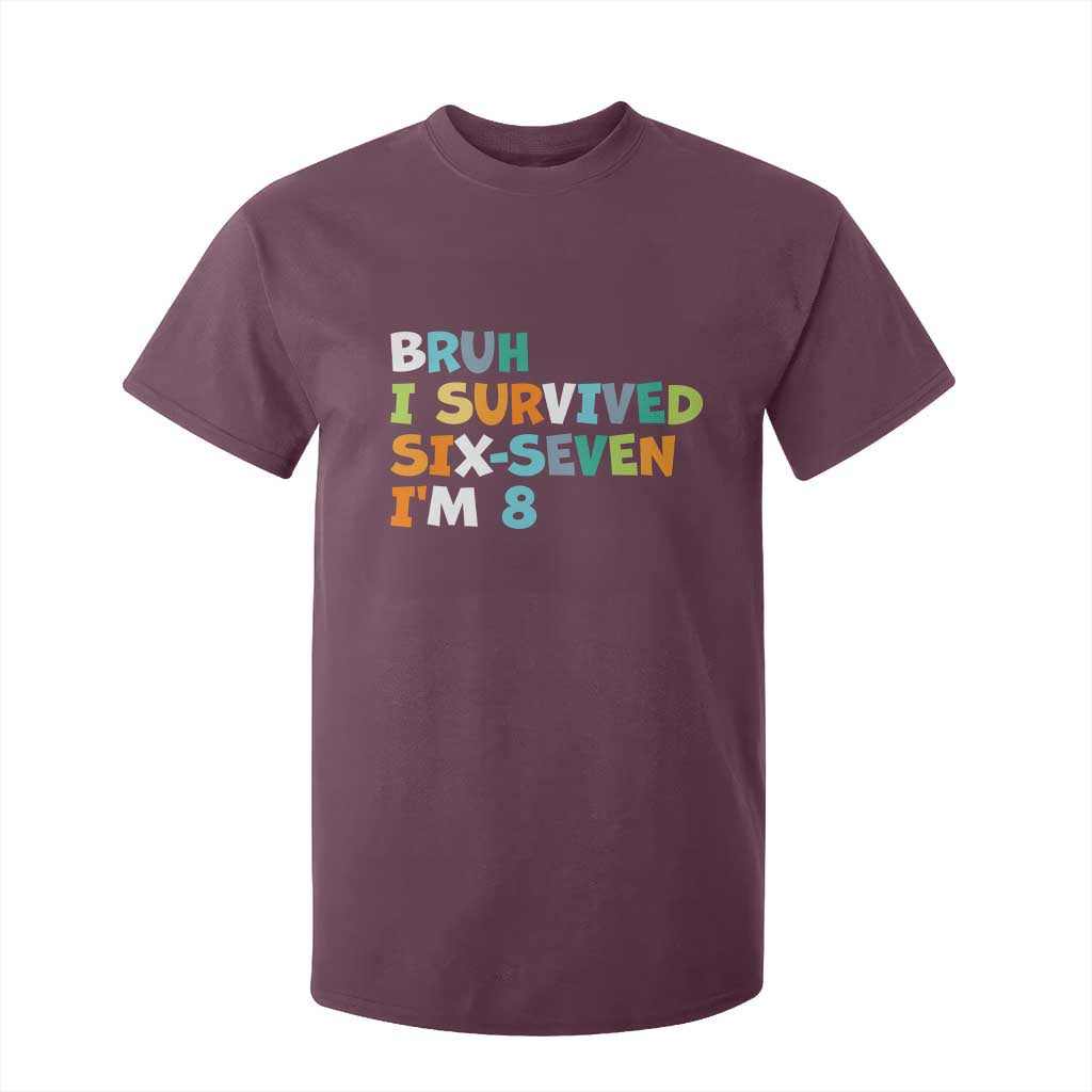 8th Birthday T Shirt For Kid Im 8 Year Old Six Seven Bruh I Survived 67 TS10 Maroon Print Your Wear