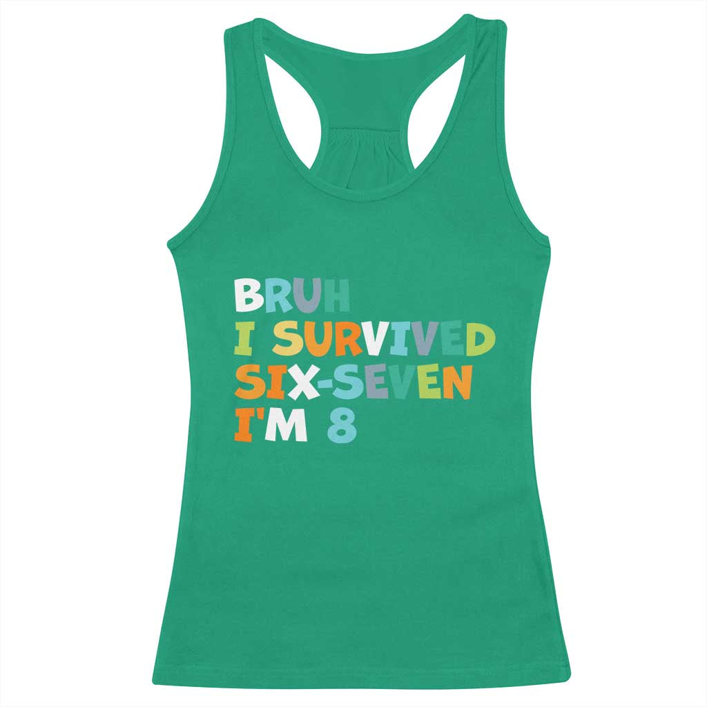 8th Birthday Racerback Tank Top Im 8 Year Old Six Seven Bruh I Survived 67 TS10 Irish Green Print Your Wear