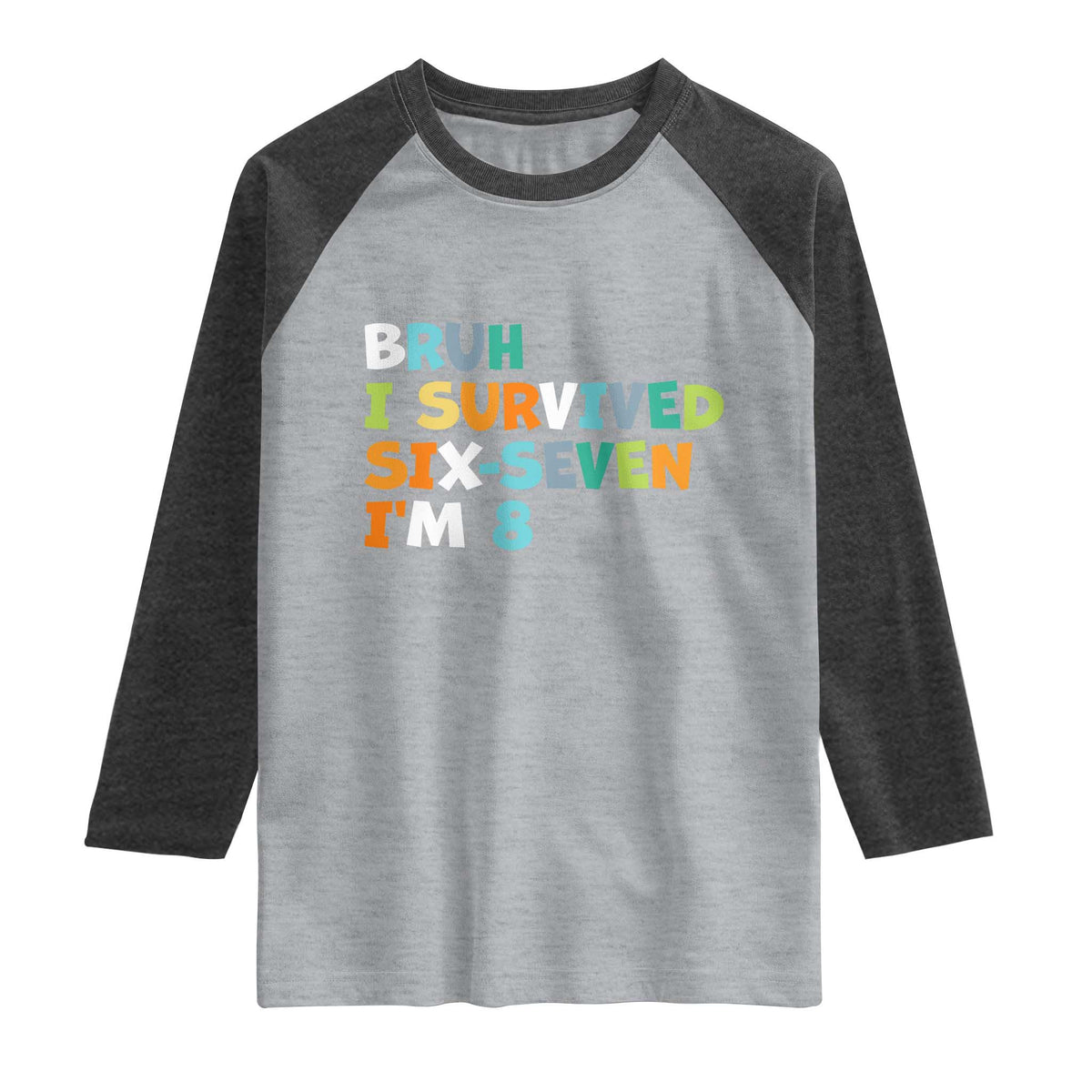 8th Birthday Raglan Shirt Im 8 Year Old Six Seven Bruh I Survived 67 TS10 Heather Gray Heather Charcoal Print Your Wear