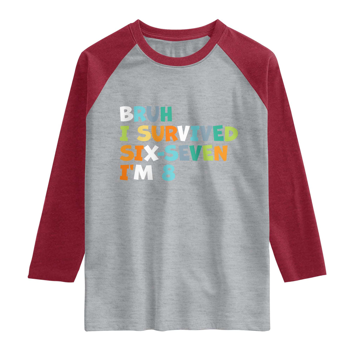 8th Birthday Raglan Shirt Im 8 Year Old Six Seven Bruh I Survived 67 TS10 Heather Gray Heather Red Print Your Wear