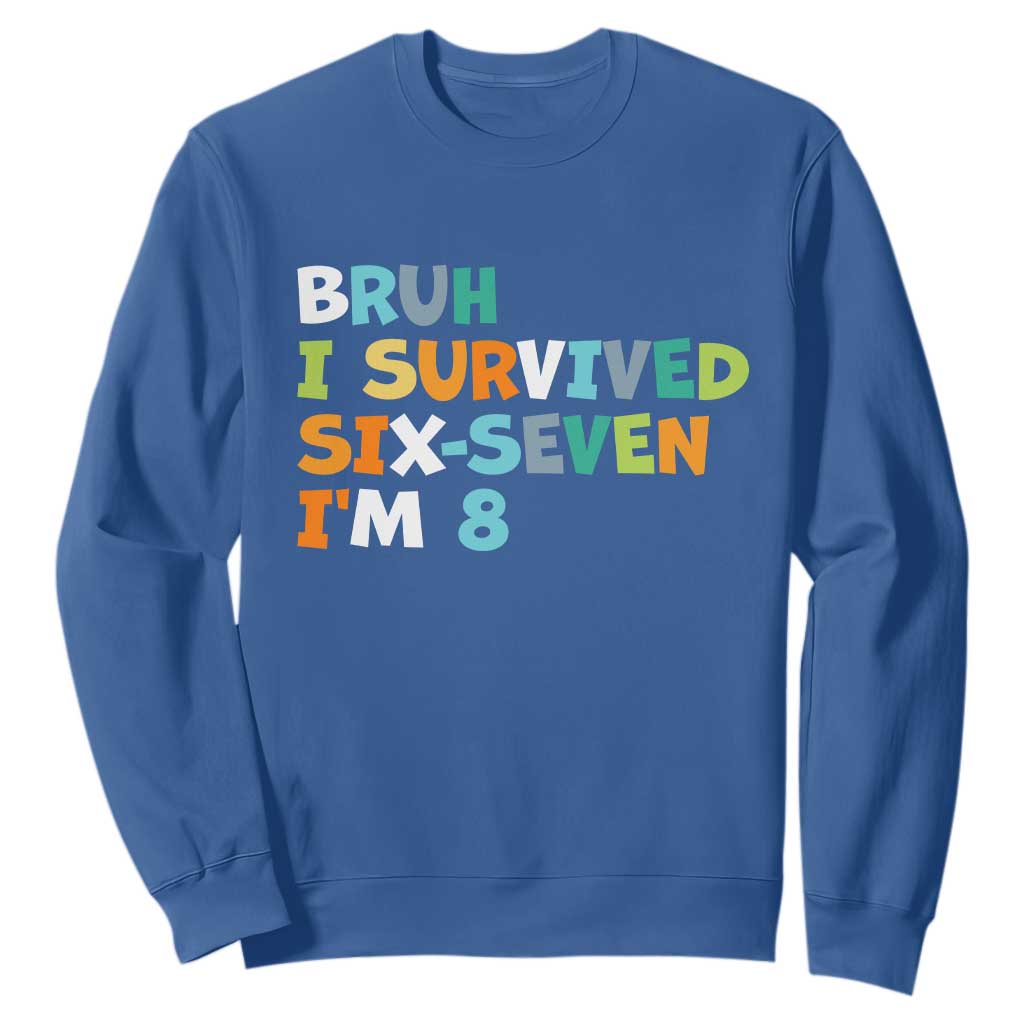 8th Birthday Sweatshirt Im 8 Year Old Six Seven Bruh I Survived 67 TS10 Royal Blue Print Your Wear