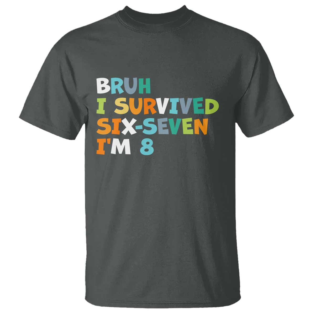 8th Birthday T Shirt Im 8 Year Old Six Seven Bruh I Survived 67 TS10 Dark Heather Print Your Wear