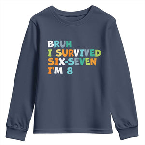 8th Birthday Youth Sweatshirt Im 8 Year Old Six Seven Bruh I Survived 67 TS10 Navy Print Your Wear