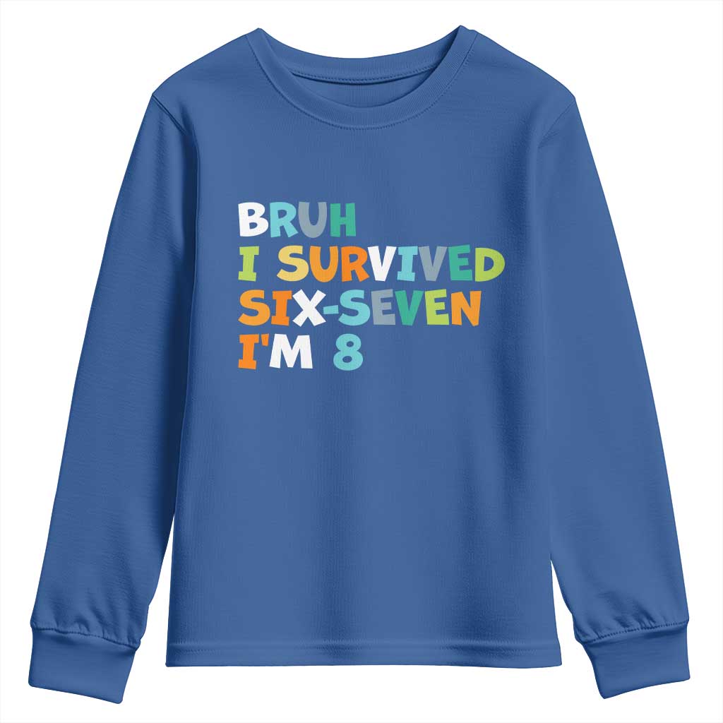 8th Birthday Youth Sweatshirt Im 8 Year Old Six Seven Bruh I Survived 67 TS10 Royal Blue Print Your Wear