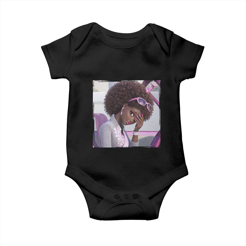 Disgusted Black Doll Meme Baby Onesie Funny Sassy Reaction Afro Girl With Attitude TS10 Black Print Your Wear