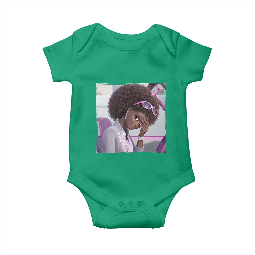 Disgusted Black Doll Meme Baby Onesie Funny Sassy Reaction Afro Girl With Attitude TS10 Irish Green Print Your Wear