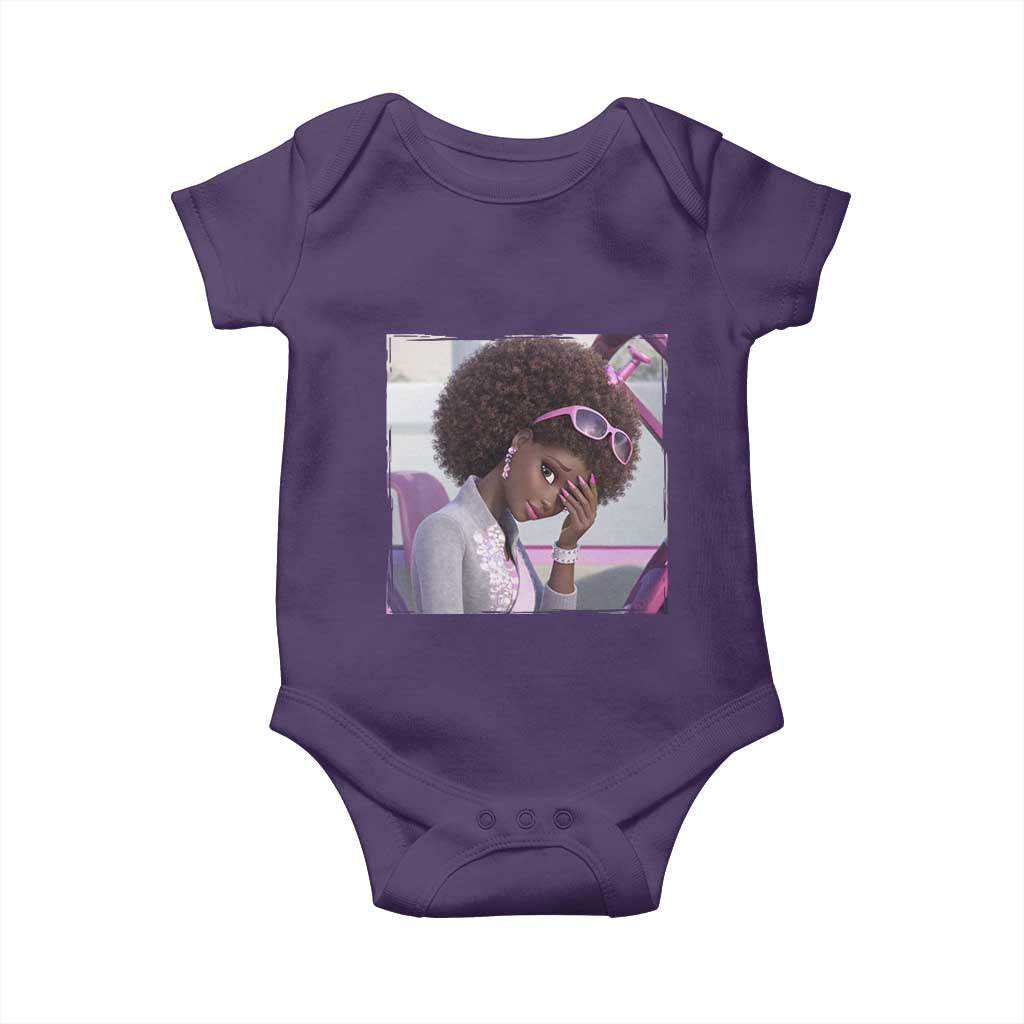Disgusted Black Doll Meme Baby Onesie Funny Sassy Reaction Afro Girl With Attitude TS10 Purple Print Your Wear