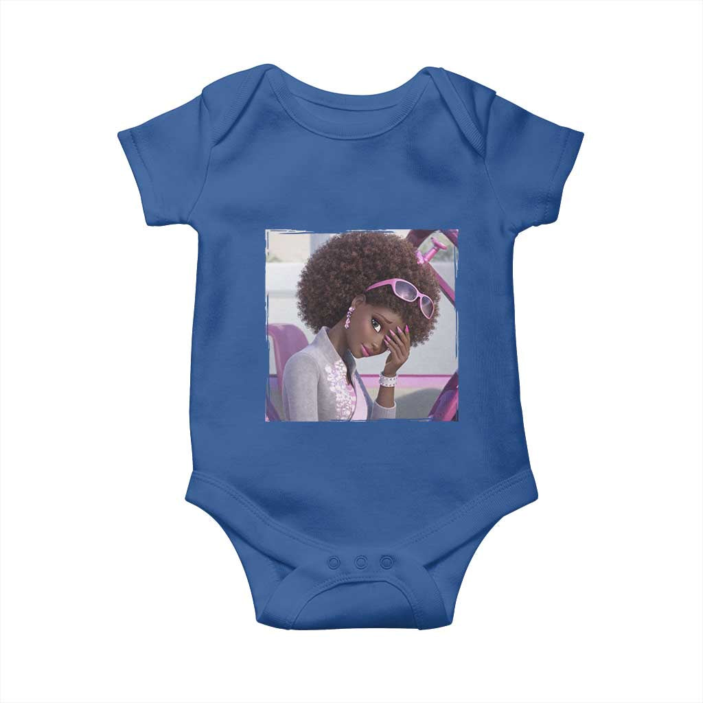 Disgusted Black Doll Meme Baby Onesie Funny Sassy Reaction Afro Girl With Attitude TS10 Royal Blue Print Your Wear