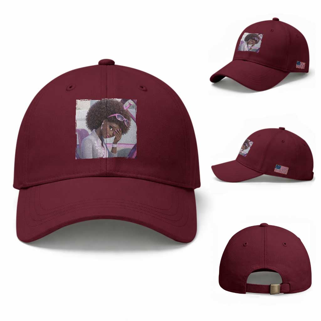 Disgusted Black Doll Meme Baseball Cap Funny Sassy Reaction Afro Girl With Attitude TS10 Baseball Cap Universal Fit Maroon Print Your Wear