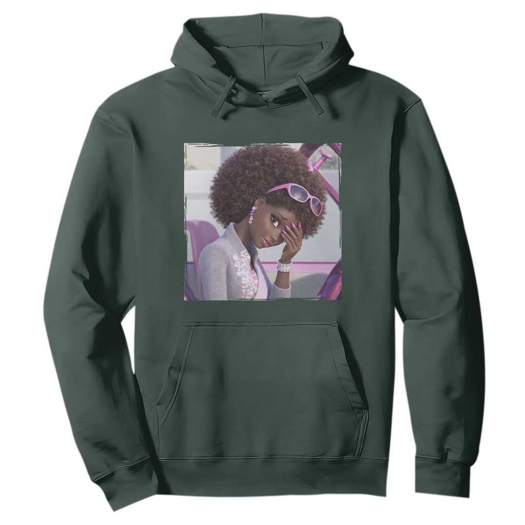 Disgusted Black Doll Meme Hoodie Funny Sassy Reaction Afro Girl With Attitude TS10 Dark Forest Green Print Your Wear