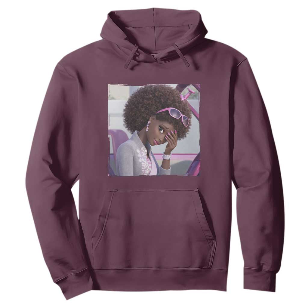 Disgusted Black Doll Meme Hoodie Funny Sassy Reaction Afro Girl With Attitude TS10 Maroon Print Your Wear