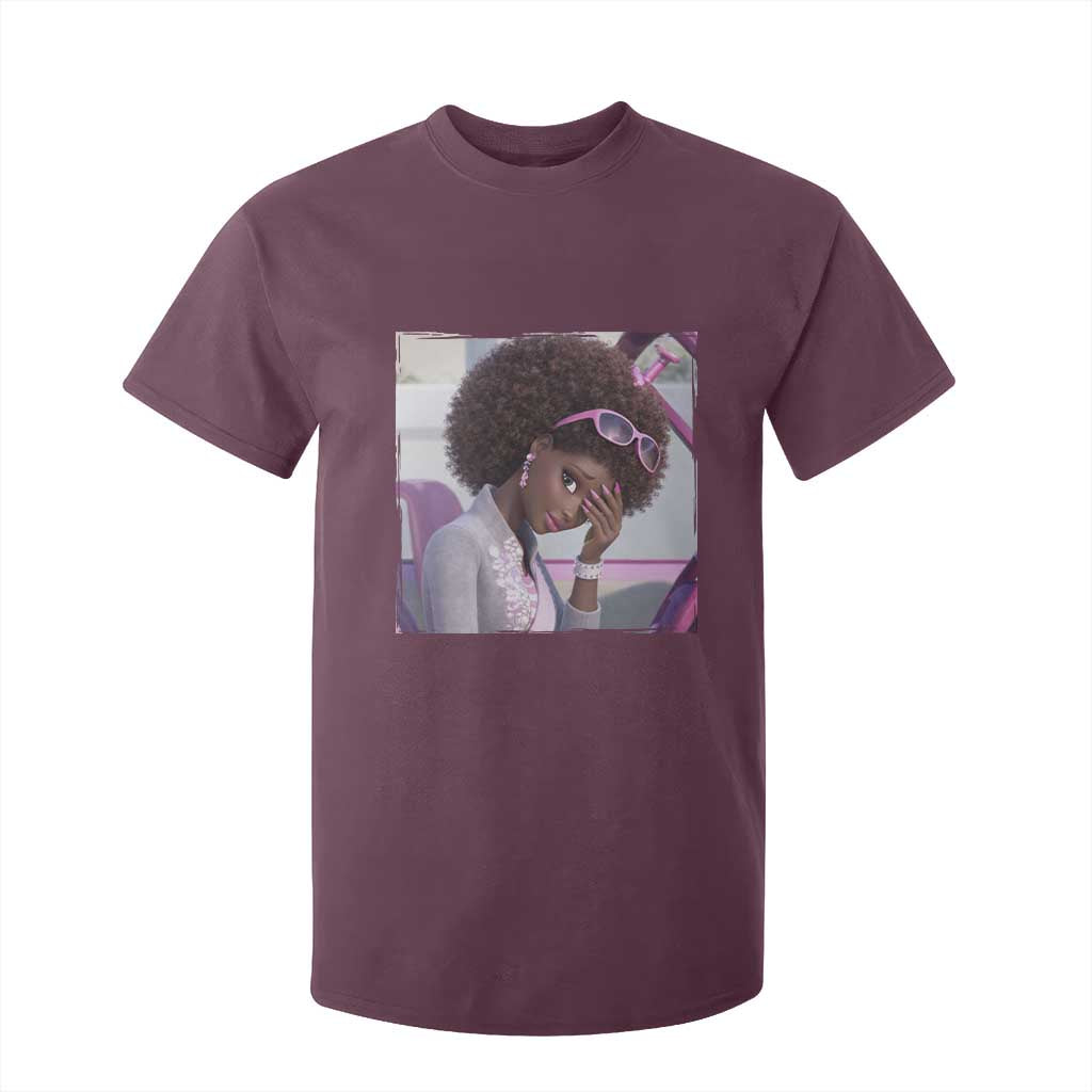 Disgusted Black Doll Meme T Shirt For Kid Funny Sassy Reaction Afro Girl With Attitude TS10 Maroon Print Your Wear