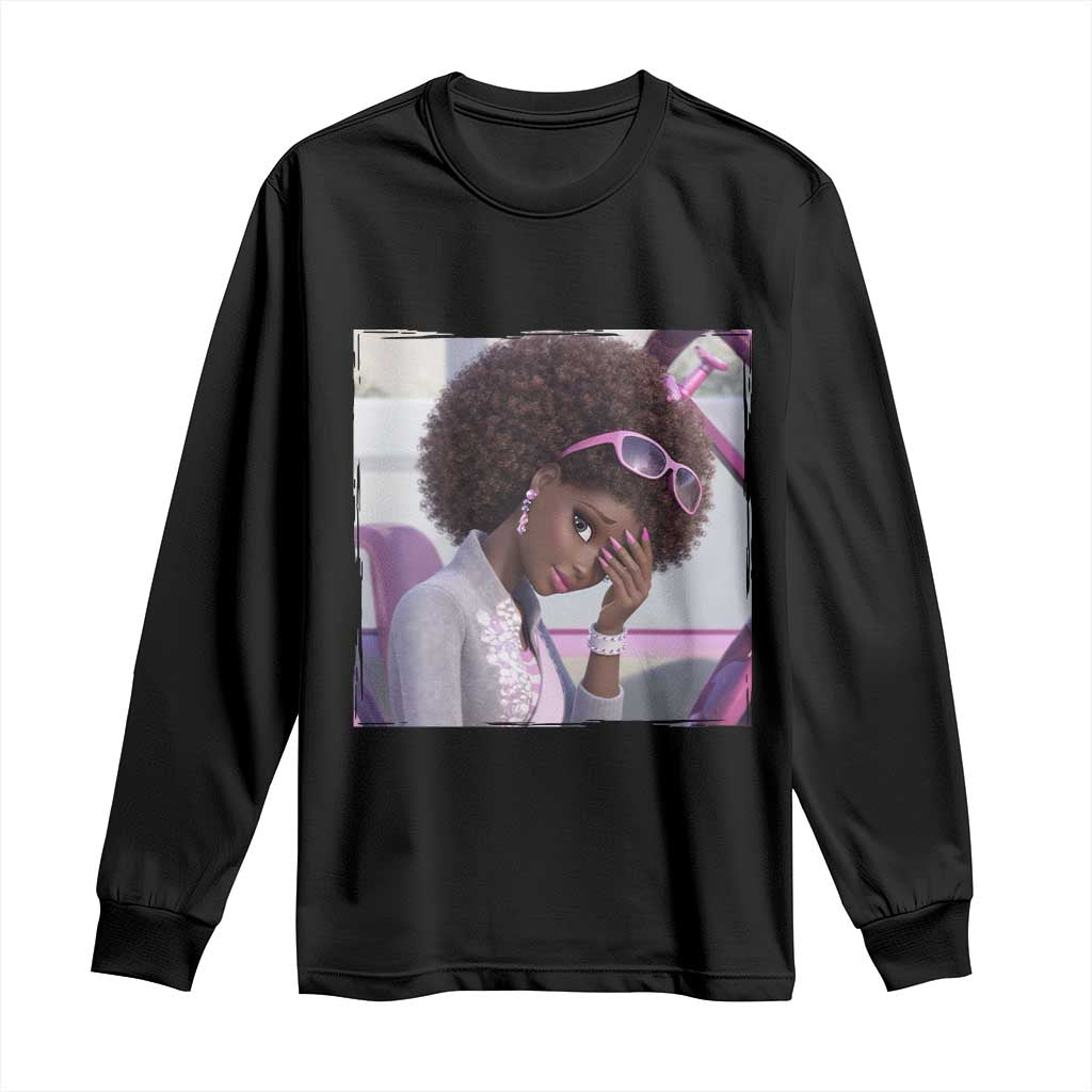 Disgusted Black Doll Meme Long Sleeve Shirt Funny Sassy Reaction Afro Girl With Attitude TS10 Black Print Your Wear