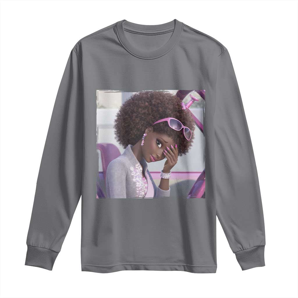 Disgusted Black Doll Meme Long Sleeve Shirt Funny Sassy Reaction Afro Girl With Attitude TS10 Charcoal Print Your Wear