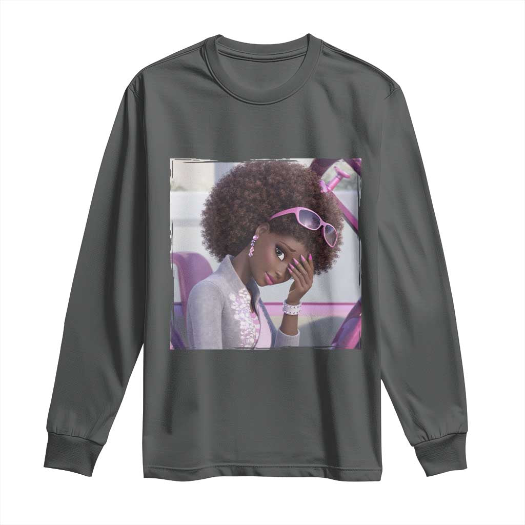 Disgusted Black Doll Meme Long Sleeve Shirt Funny Sassy Reaction Afro Girl With Attitude TS10 Dark Heather Print Your Wear