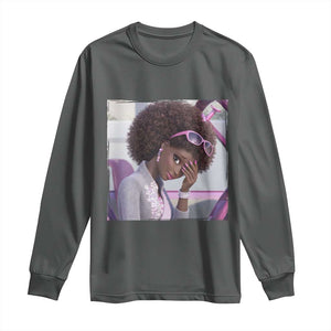 Disgusted Black Doll Meme Long Sleeve Shirt Funny Sassy Reaction Afro Girl With Attitude TS10 Dark Heather Print Your Wear