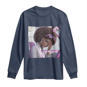 Disgusted Black Doll Meme Long Sleeve Shirt Funny Sassy Reaction Afro Girl With Attitude TS10 Navy Print Your Wear