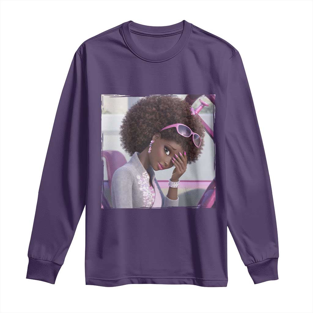 Disgusted Black Doll Meme Long Sleeve Shirt Funny Sassy Reaction Afro Girl With Attitude TS10 Purple Print Your Wear