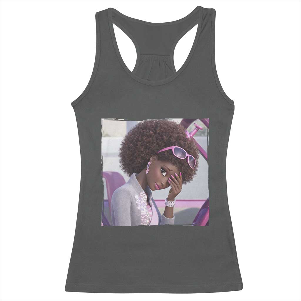 Disgusted Black Doll Meme Racerback Tank Top Funny Sassy Reaction Afro Girl With Attitude TS10 Dark Heather Print Your Wear
