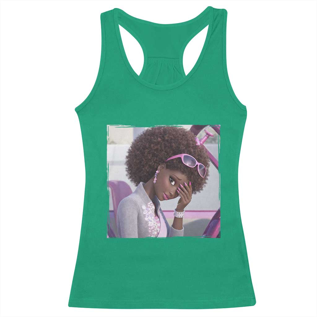 Disgusted Black Doll Meme Racerback Tank Top Funny Sassy Reaction Afro Girl With Attitude TS10 Irish Green Print Your Wear