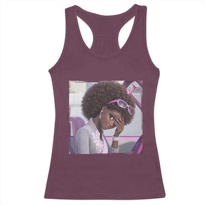 Disgusted Black Doll Meme Racerback Tank Top Funny Sassy Reaction Afro Girl With Attitude TS10 Maroon Print Your Wear