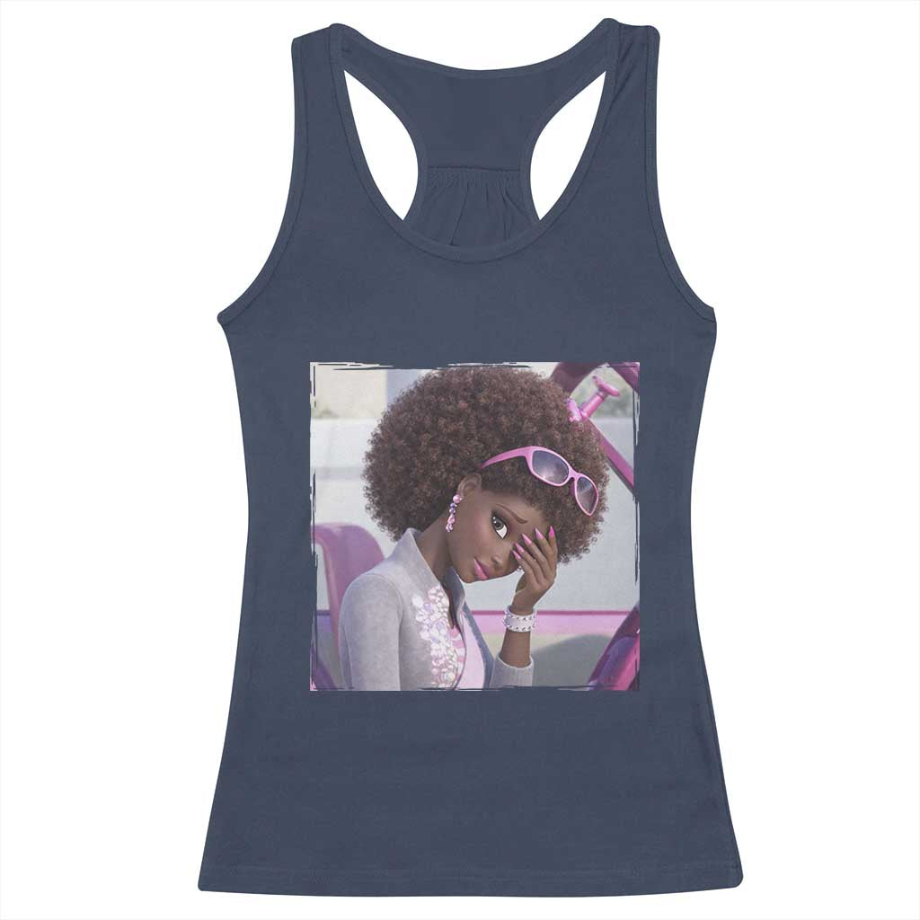 Disgusted Black Doll Meme Racerback Tank Top Funny Sassy Reaction Afro Girl With Attitude TS10 Navy Print Your Wear