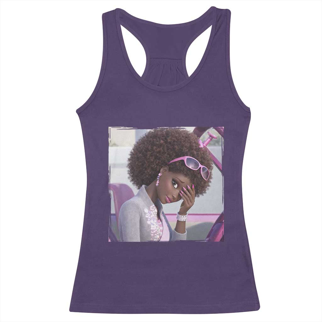 Disgusted Black Doll Meme Racerback Tank Top Funny Sassy Reaction Afro Girl With Attitude TS10 Purple Print Your Wear