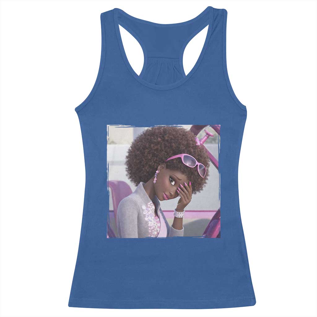 Disgusted Black Doll Meme Racerback Tank Top Funny Sassy Reaction Afro Girl With Attitude TS10 Royal Blue Print Your Wear