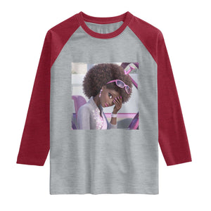 Disgusted Black Doll Meme Raglan Shirt Funny Sassy Reaction Afro Girl With Attitude TS10 Heather Gray Heather Red Print Your Wear