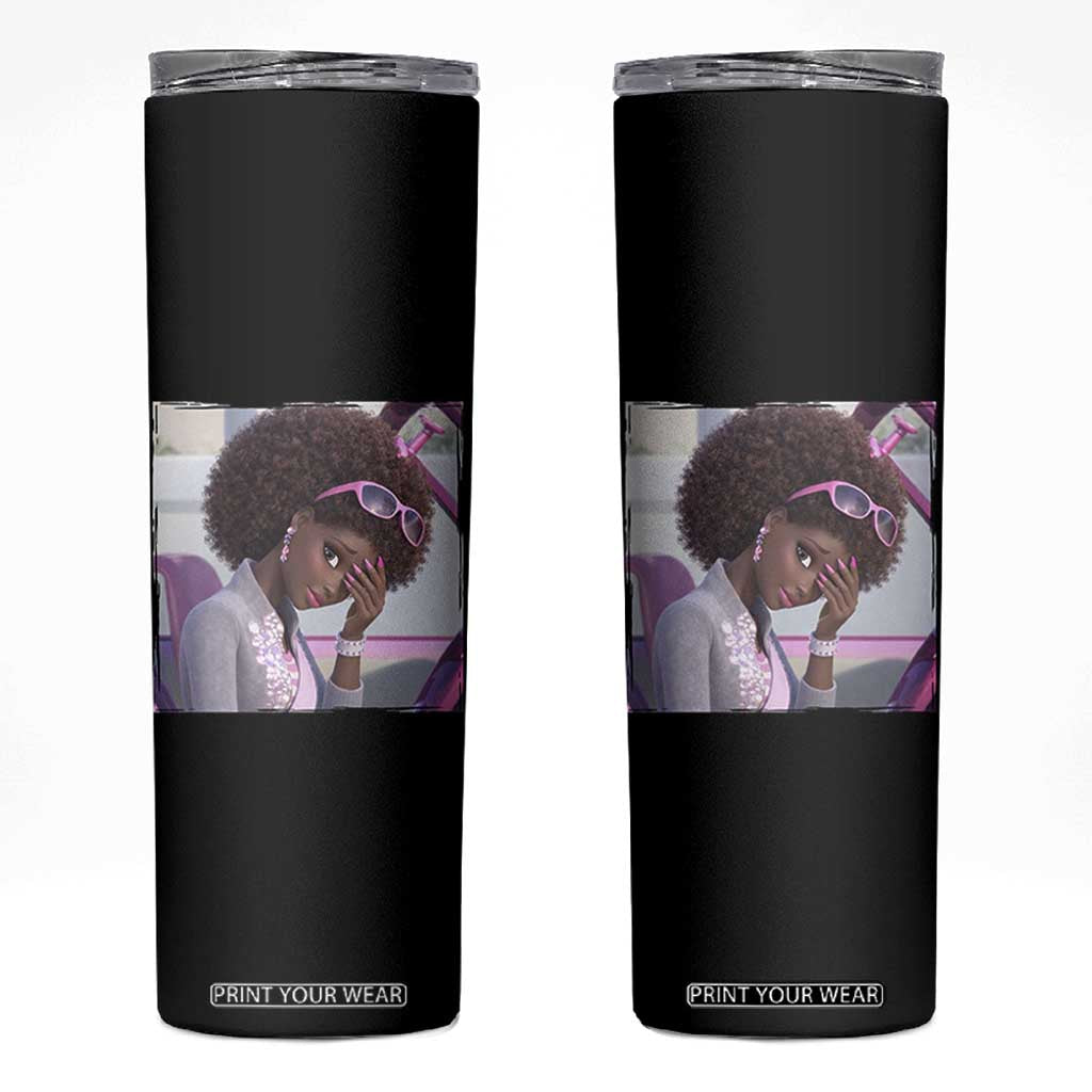 Disgusted Black Doll Meme Skinny Tumbler Funny Sassy Reaction Afro Girl With Attitude TS10 Black Print Your Wear