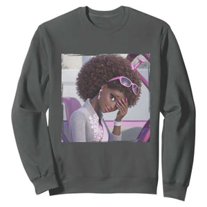 Disgusted Black Doll Meme Sweatshirt Funny Sassy Reaction Afro Girl With Attitude TS10 Dark Heather Print Your Wear